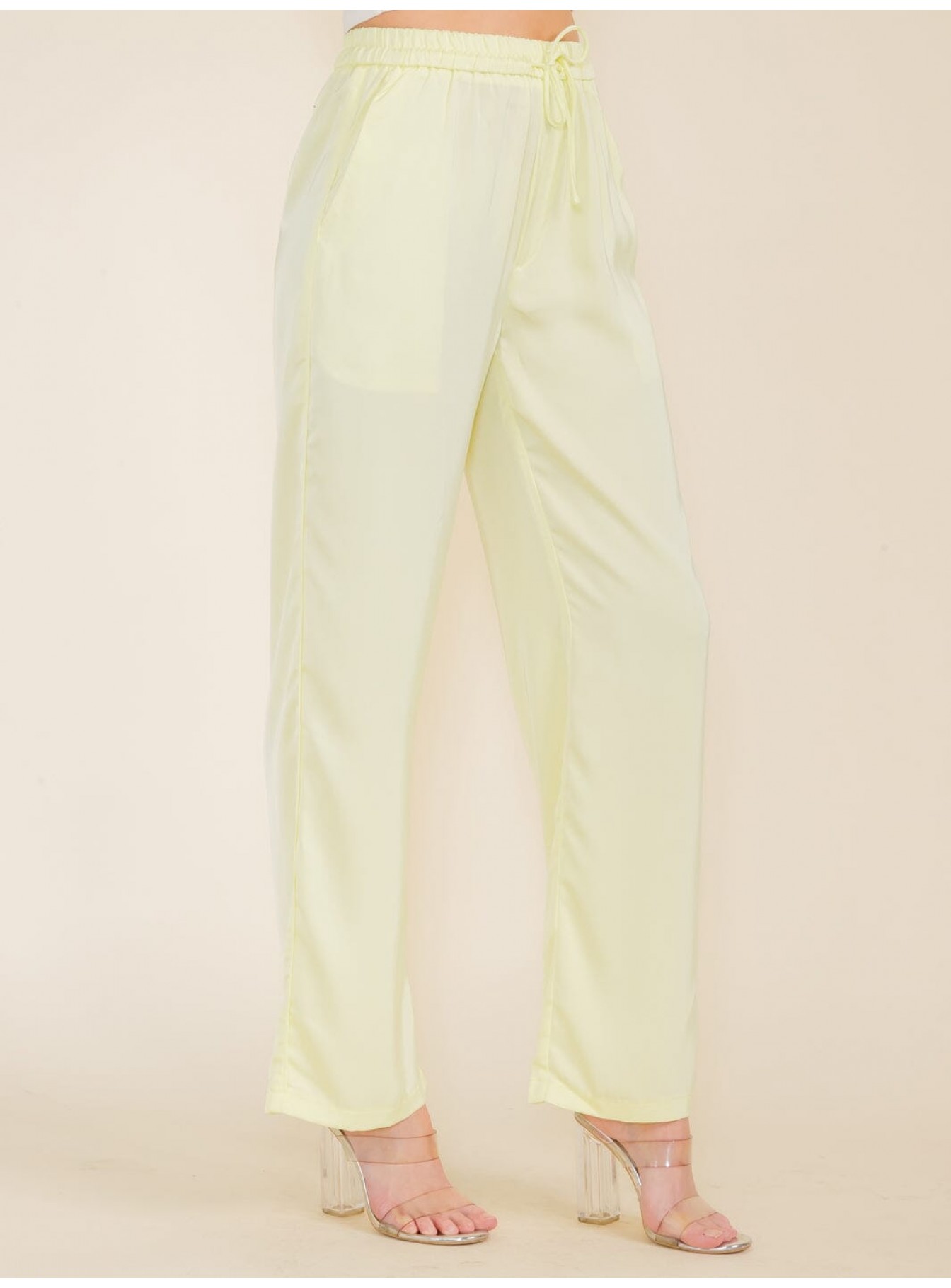 WOMEN'S ELASTIC WAIST POCKETS WIDE LEG PANTS