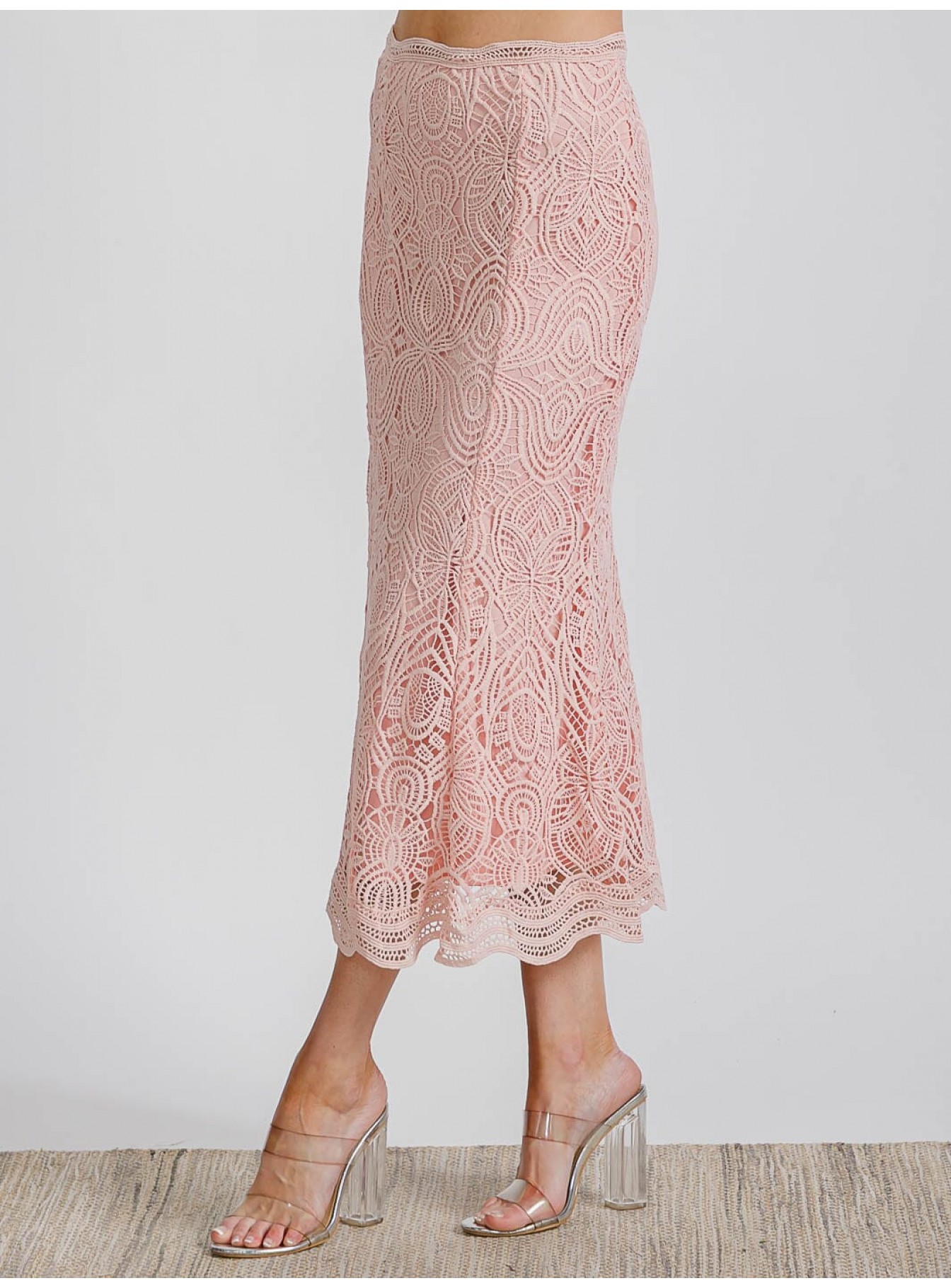 WOMEN'S ZIPPER CLOSURE ALL OVER EYELET MAXI SKIRT