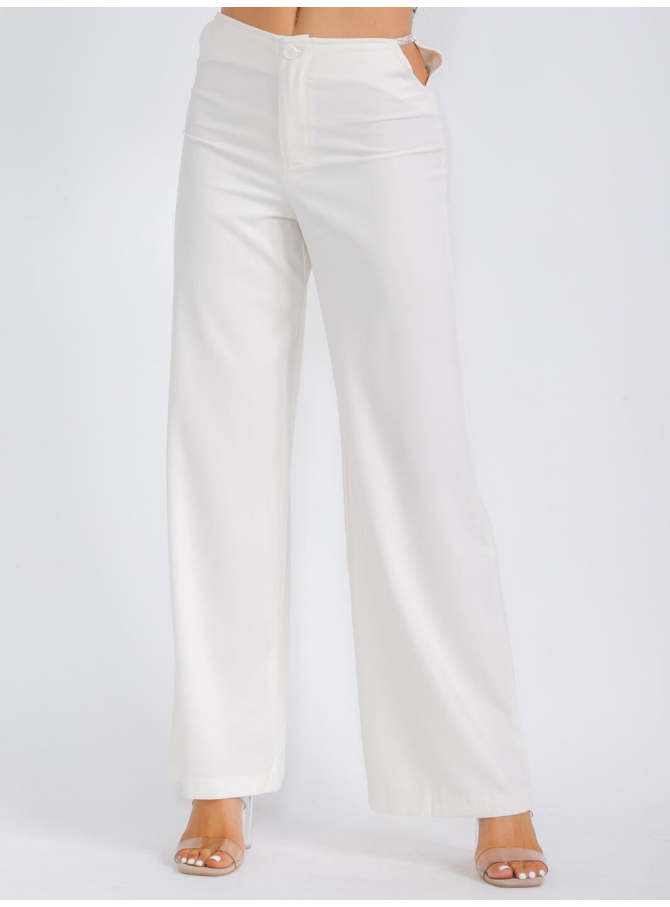 WOMEN'S BUTTON CLOSURE SIDE CUT OUT WIDE LEG PANTS