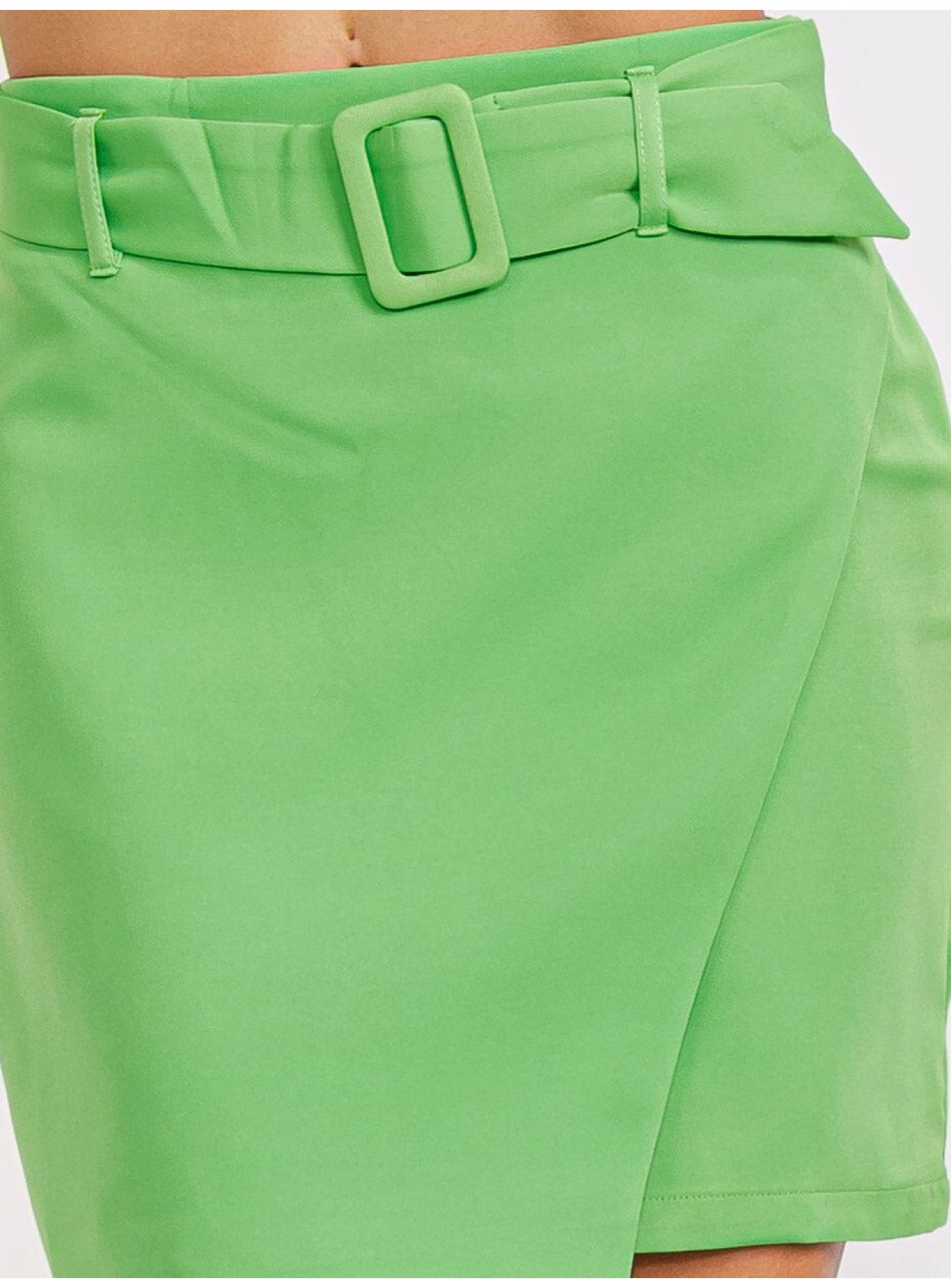 WOMEN'S ZIP UP SURPLICE BELTED MINI SKIRT