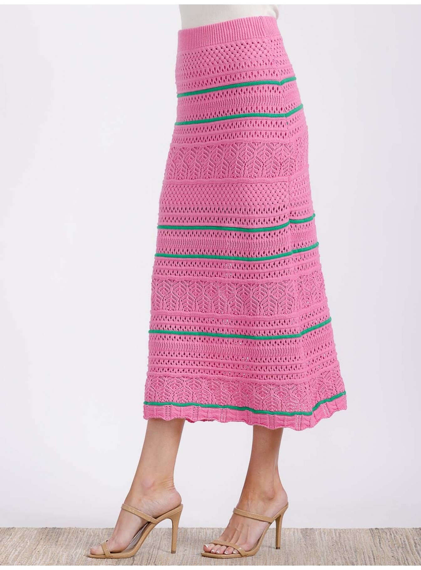 WOMEN'S ELASTIC WAIST KNITTED PENCIL MAXI SKIRT