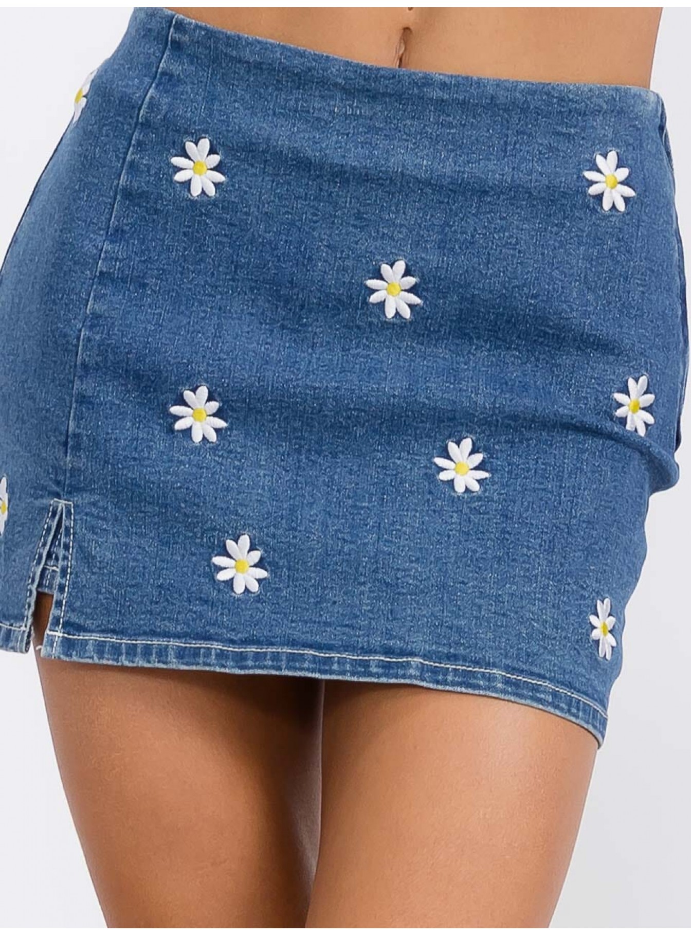 WOMEN'S ZIPPER CLOSURE FLORAL PRINT DENIM MINI SKORT