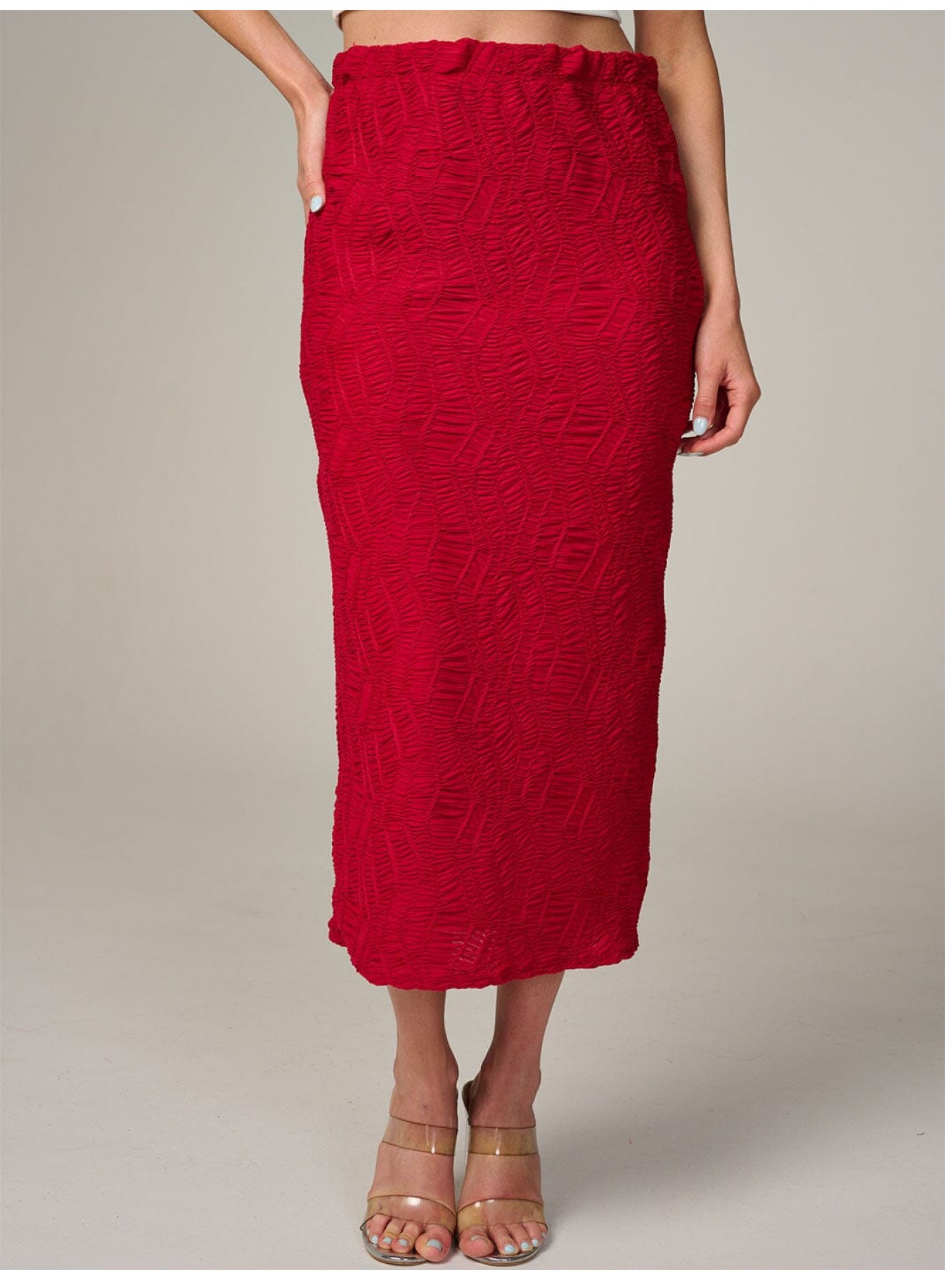 WOMEN'S ELASTIC WAIST RUCHED DETAILED MAXI SKIRT