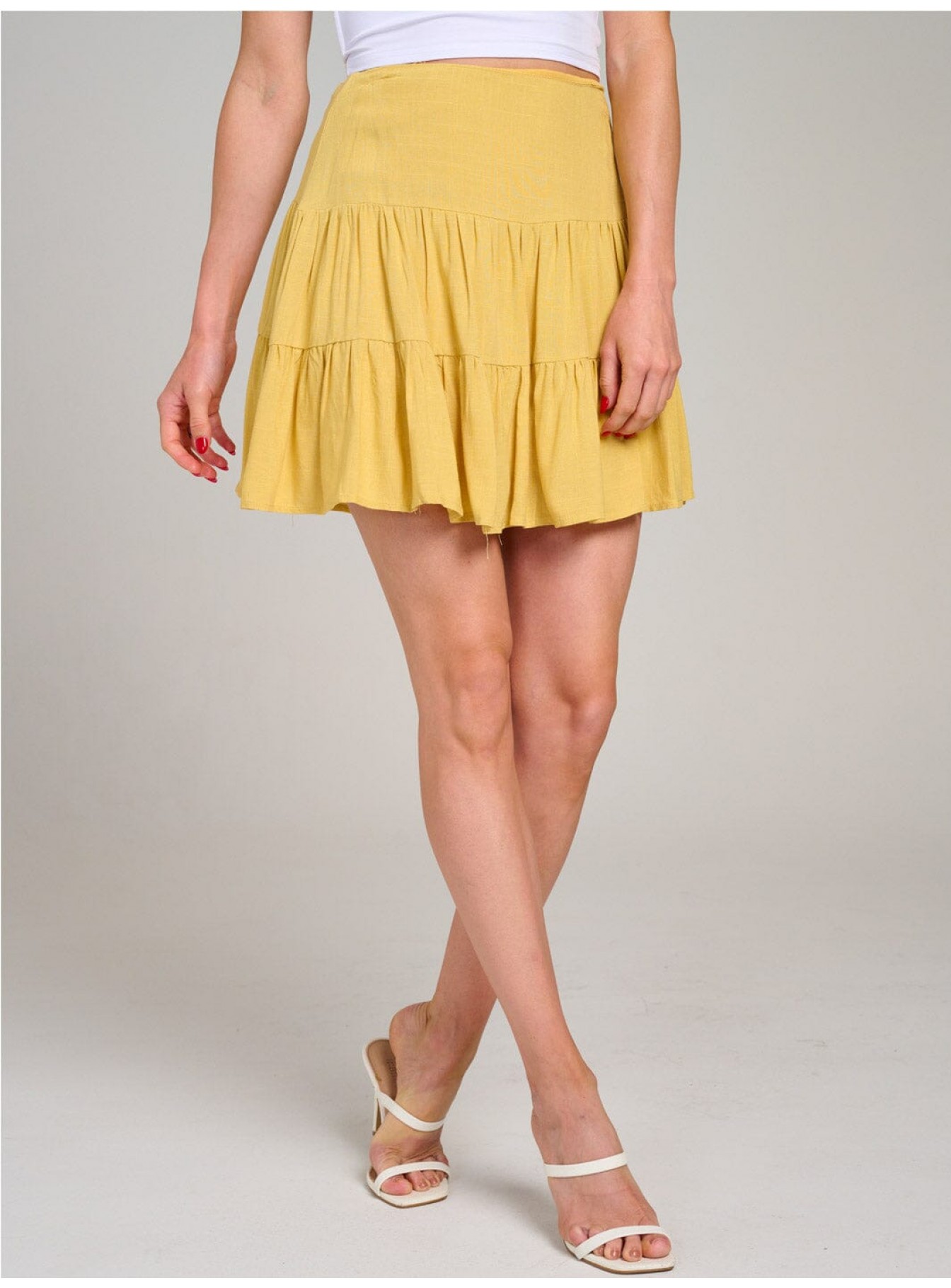 WOMEN'S ZIPPER CLOSURE TIERED FLARE MINI SKIRT