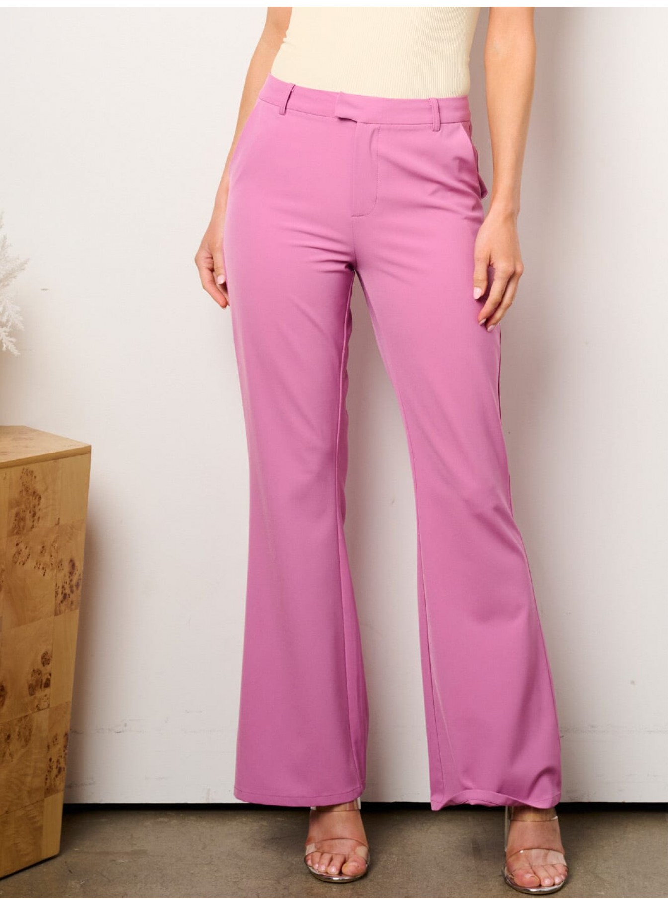 WOMEN'S BUTTON CLOSURE POCKETS WIDE LEG PANTS