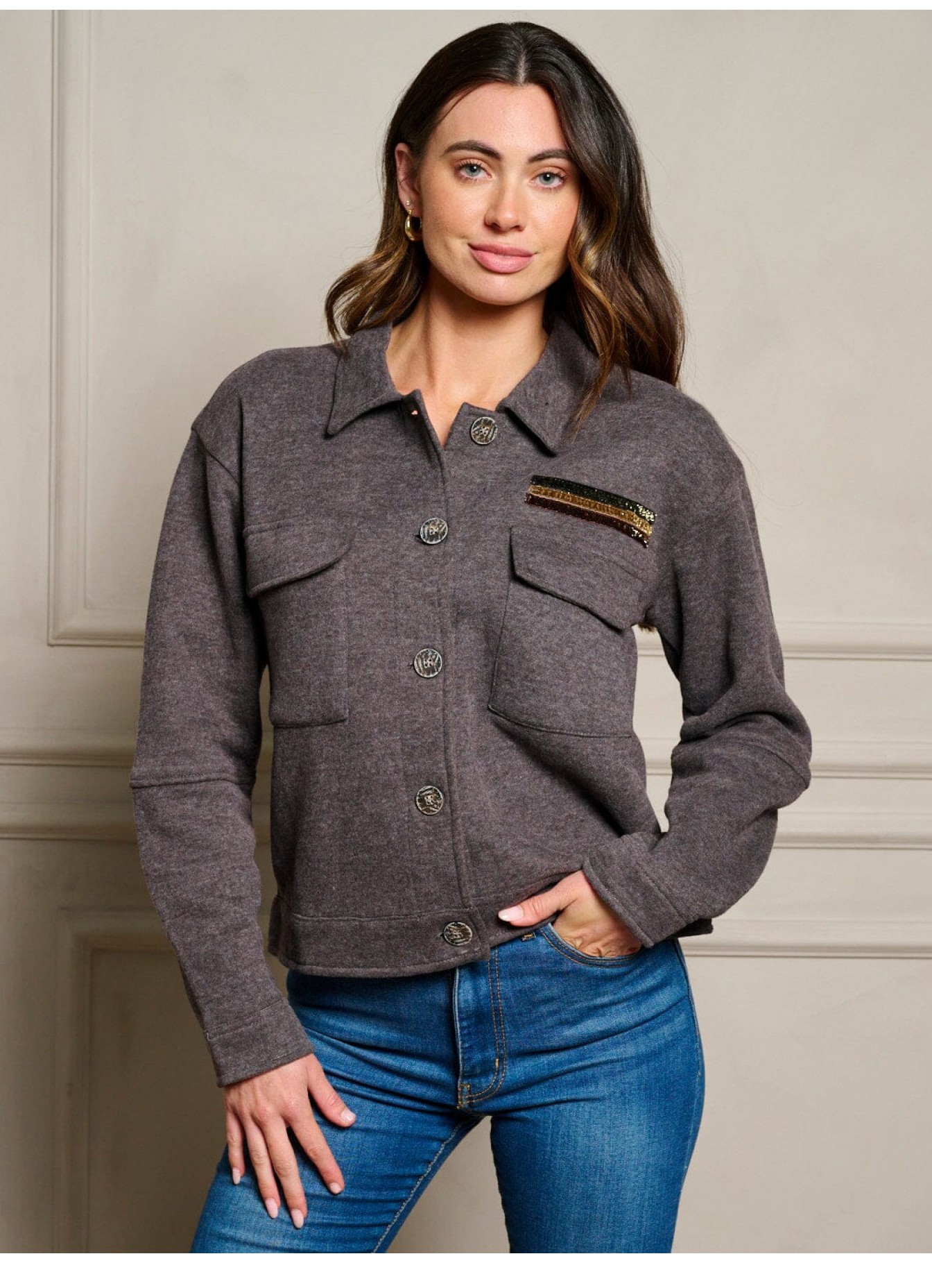 WOMEN'S LONG SLEEVE BUTTON UP POCKETS JACKET