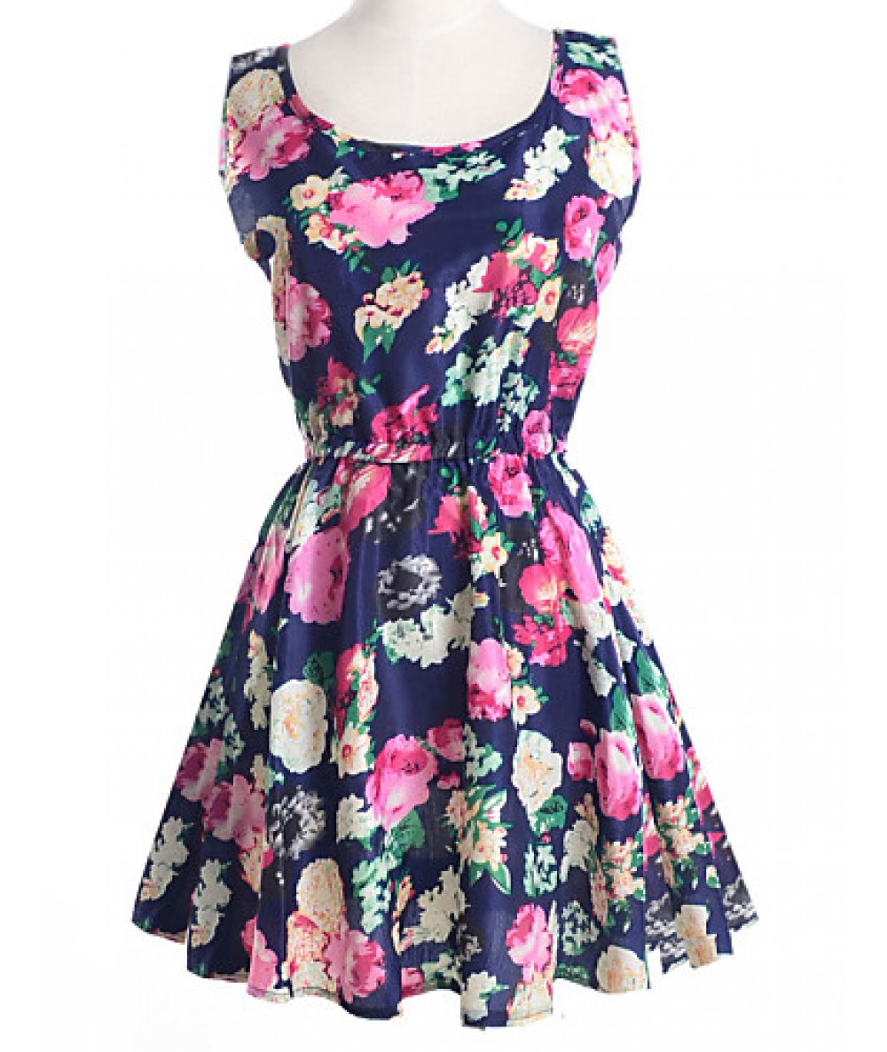 Womens Dress Summer Solid Color Pleated Chiffon Sleeveless Elasticated Belted Party Dress Womens